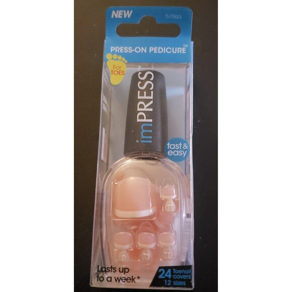 Kiss ImPress Press-On Pedicure 24 Toe Nails "iCandy" (French\White) NEW! - Picture 1 of 3